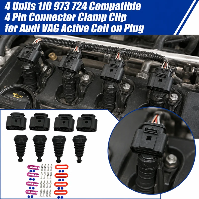 4 Units 1J0 973 724 Compatible 4 Pin Connector Clamp Clip for Audi VAG Active Coil on Plug