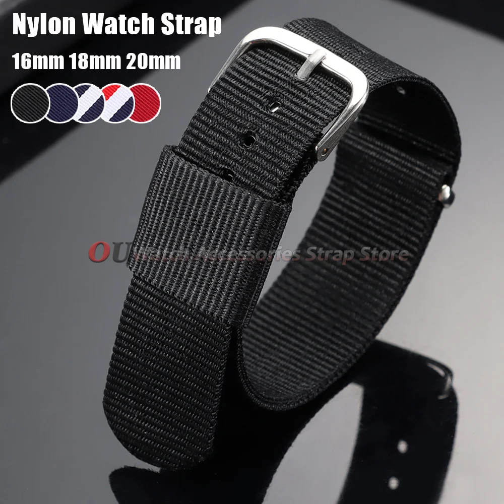 Correa de nailon para reloj Seiko, correa de nailon de 16mm, 18mm y 20mm, suave, deportiva, militar, informal, de una sola pieza, accesorios para pulsera de hombre