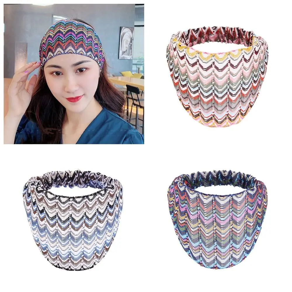

Temperament Non Slip Wave Mesh Headband Hollow Colorful Lace Hairbands Elastic Headwear Wide Side Head Wrap Party