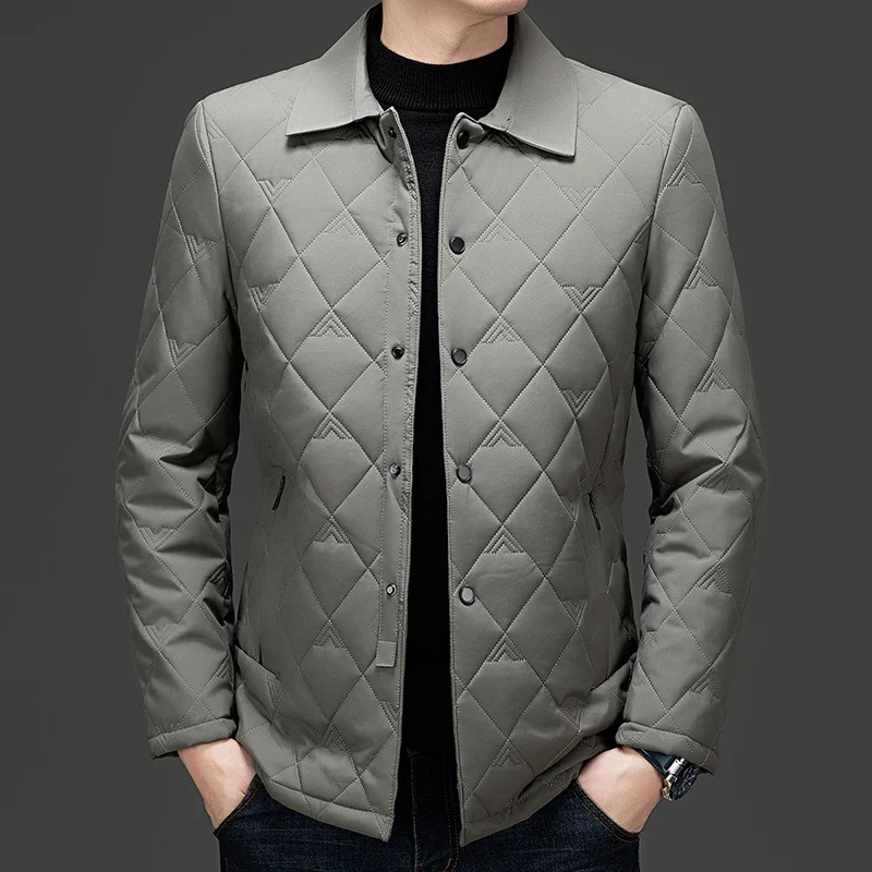 

Top Grade Men Diamond Quilted Bubble Coat Parka Jacket Windbreaker Coats Winter Warmth Middle-Aged Turn-Down Collar Coat