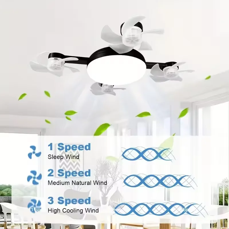 E27 Drone Ceiling Fan Light 3 Color Dimming Energy Saving Hanging Fan with LED Light Remote Control Ceiling Lamp for Living Room