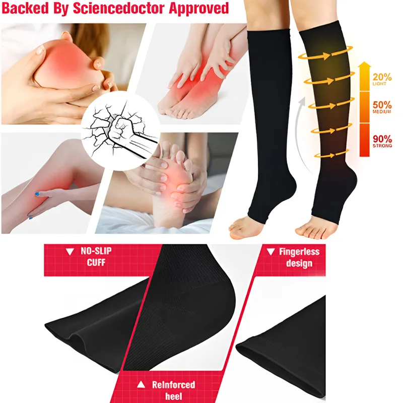 1 Pairs Compression Socks Medical Prevent Varicose Veins Toeless Support Hose for Women Men