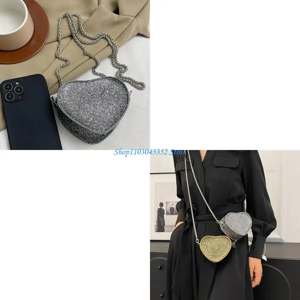 

Sparkling Heart Purse with Sequins Stylish Mini Crossbody Bag for Ladies