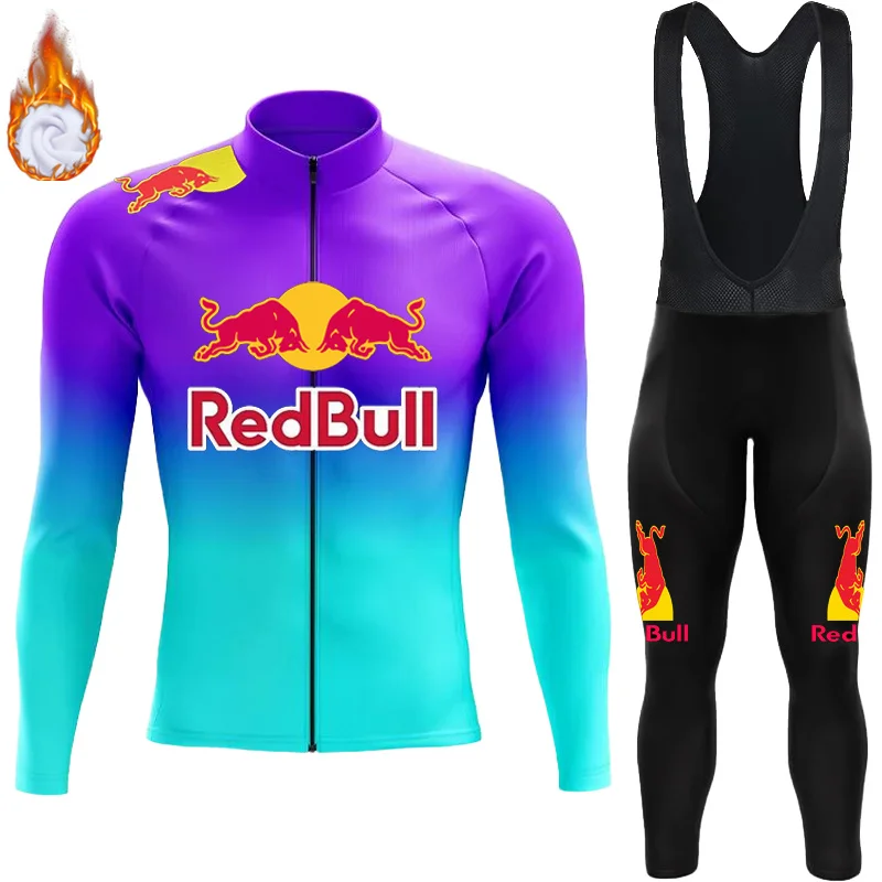 

Men's Cycling Shirt Thermal Fleece Jersey Red Bull Clothes Winter Bib Ciclismo Hombre Man Clothing Set Road Bike Termal 2024 Mtb