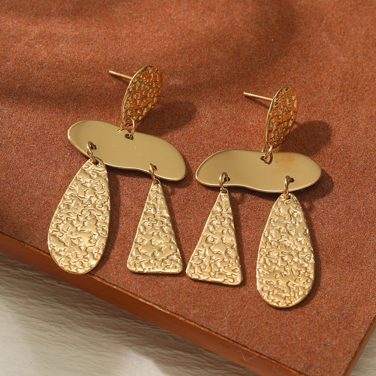 Fashion Women Gold Plated Chandelier Stainless Steel metal Drop Earrings Statement Jewelry image 4