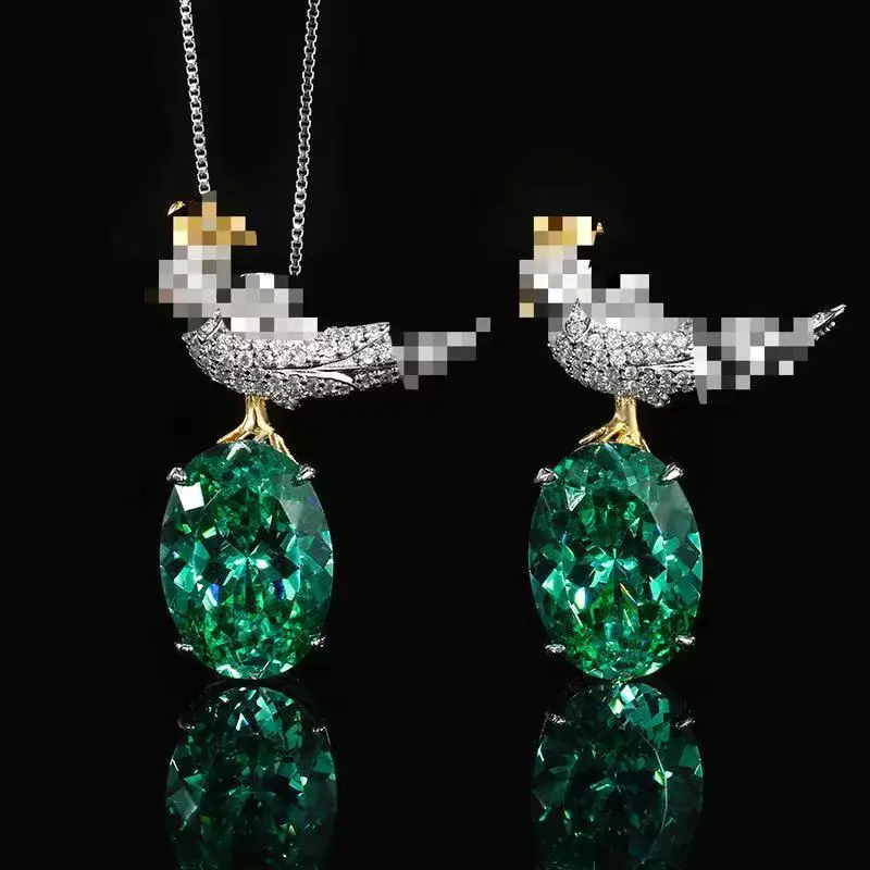 

Jewelry copper base gold-plated bird's nest cut Para green vintage magpie brooch set 13*18 for women