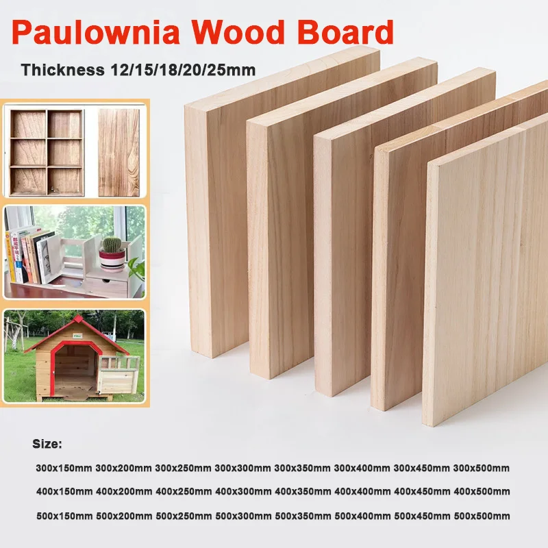 1 Pieza de Madera Maciza de Paulownia de 12/15/18/20/25 mm de Grosor, Lámina de Madera Ligera para Manualidades, Modelismo y Accesorios de Bricolaje