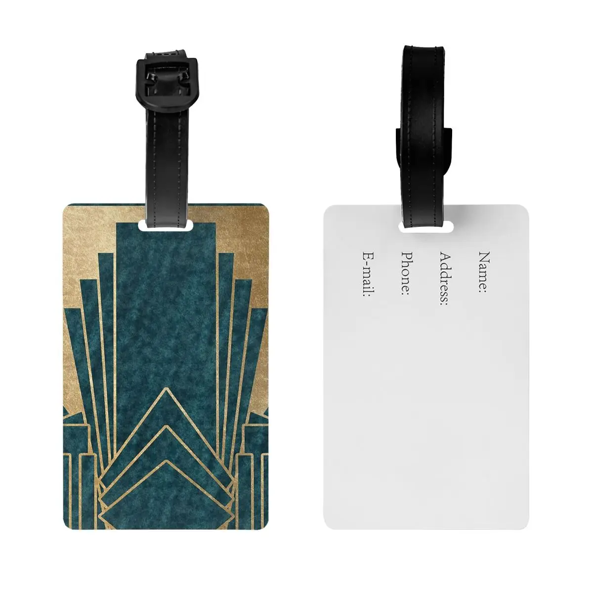 

Этикетки для багажа в стиле ар-деко — гламурные, бирюзово-золотые, аксессуары для чемоданов, багажные бирки для путешествий, держатель для идентификационной этикетки с именем и адресом