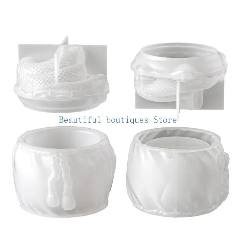 U4LF Two-Part Lidded Container Mold with Snake and Drawstring Bag Details for DIY Resin Crafts, Decorative Storage, and Custom