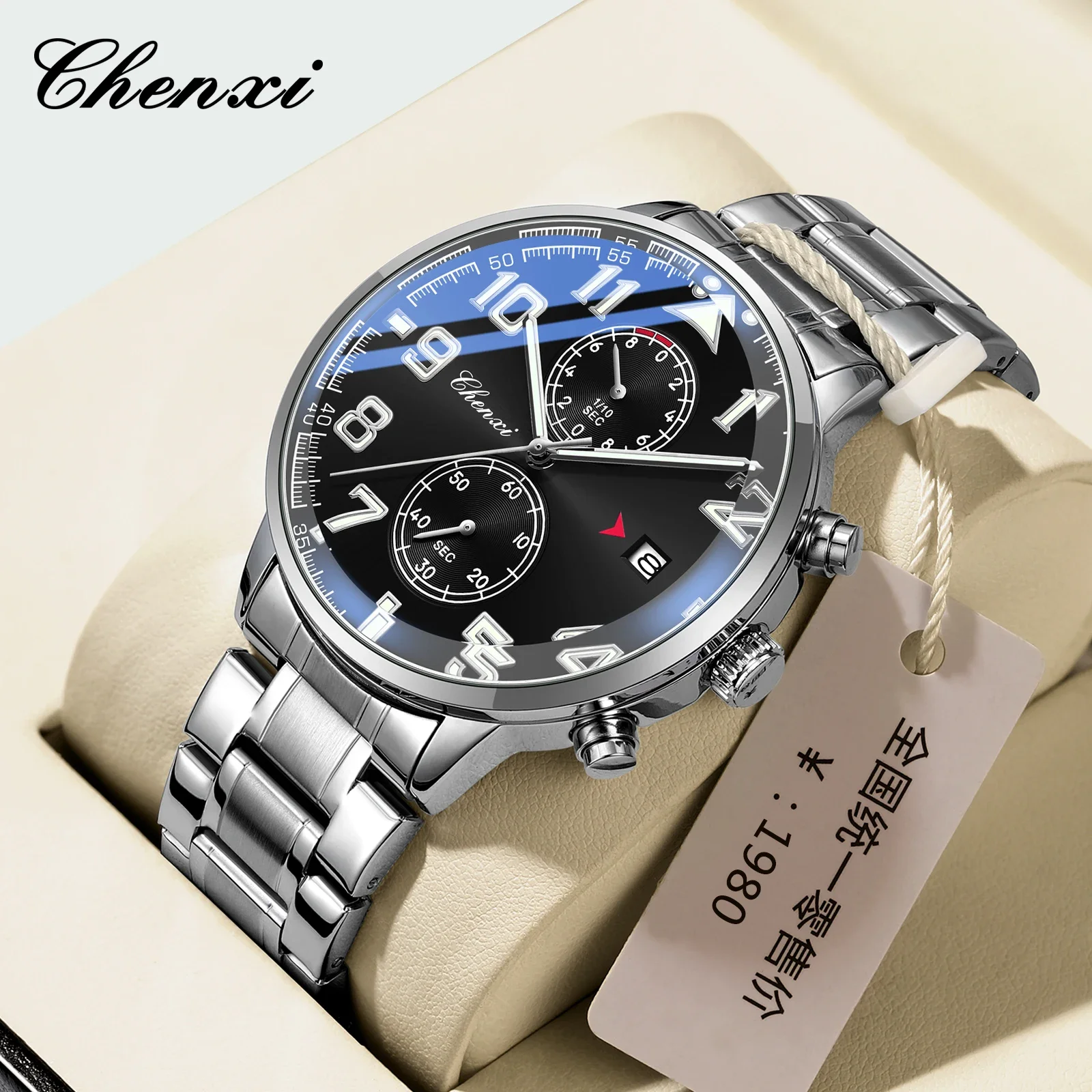 CHENXI 9073 Large Dial Quartz Men's Watch Chronograph Calendar Waterproof Luminous Luxury Watches for Men Relogios Masculino