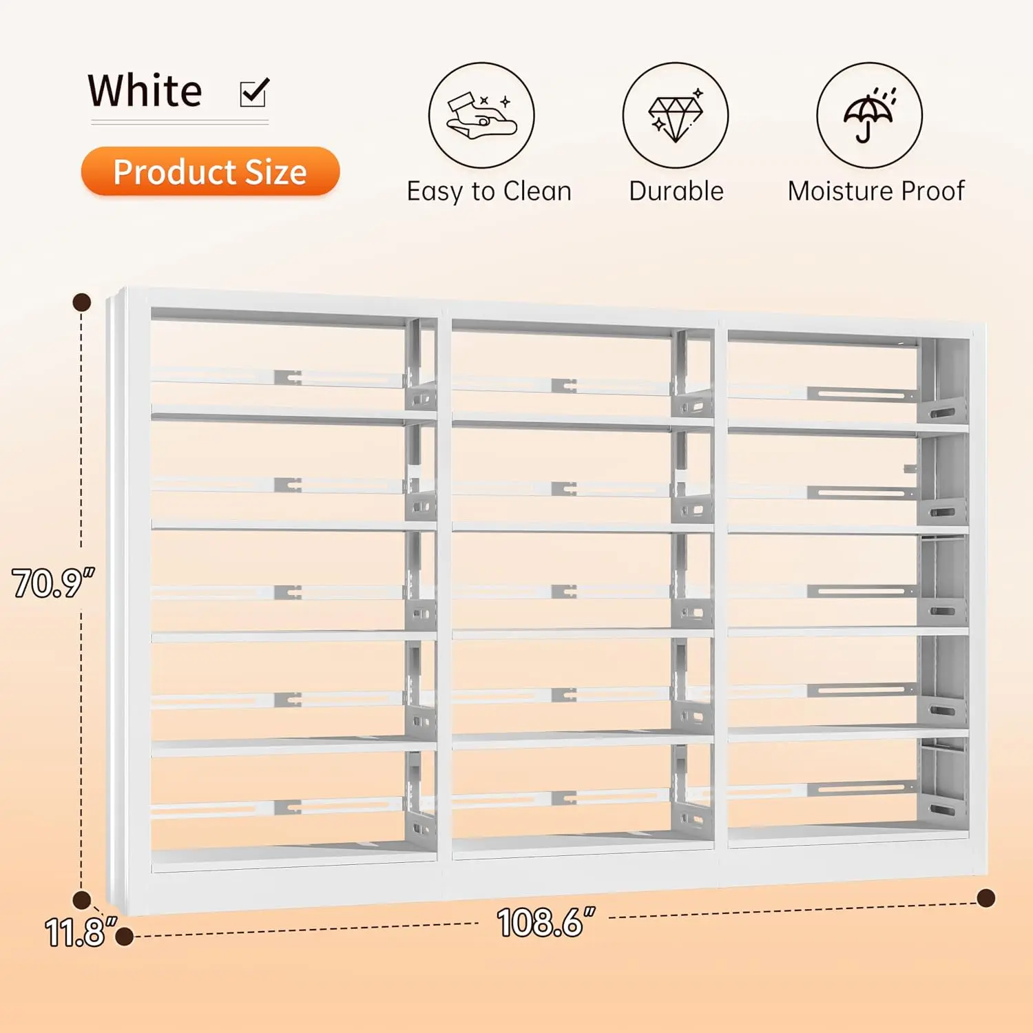 5-Tier Metal Bookcase With Adjustable Shelves & Book Stopper For Home Office Library, 1 Column 3-Unit Combination, Customized