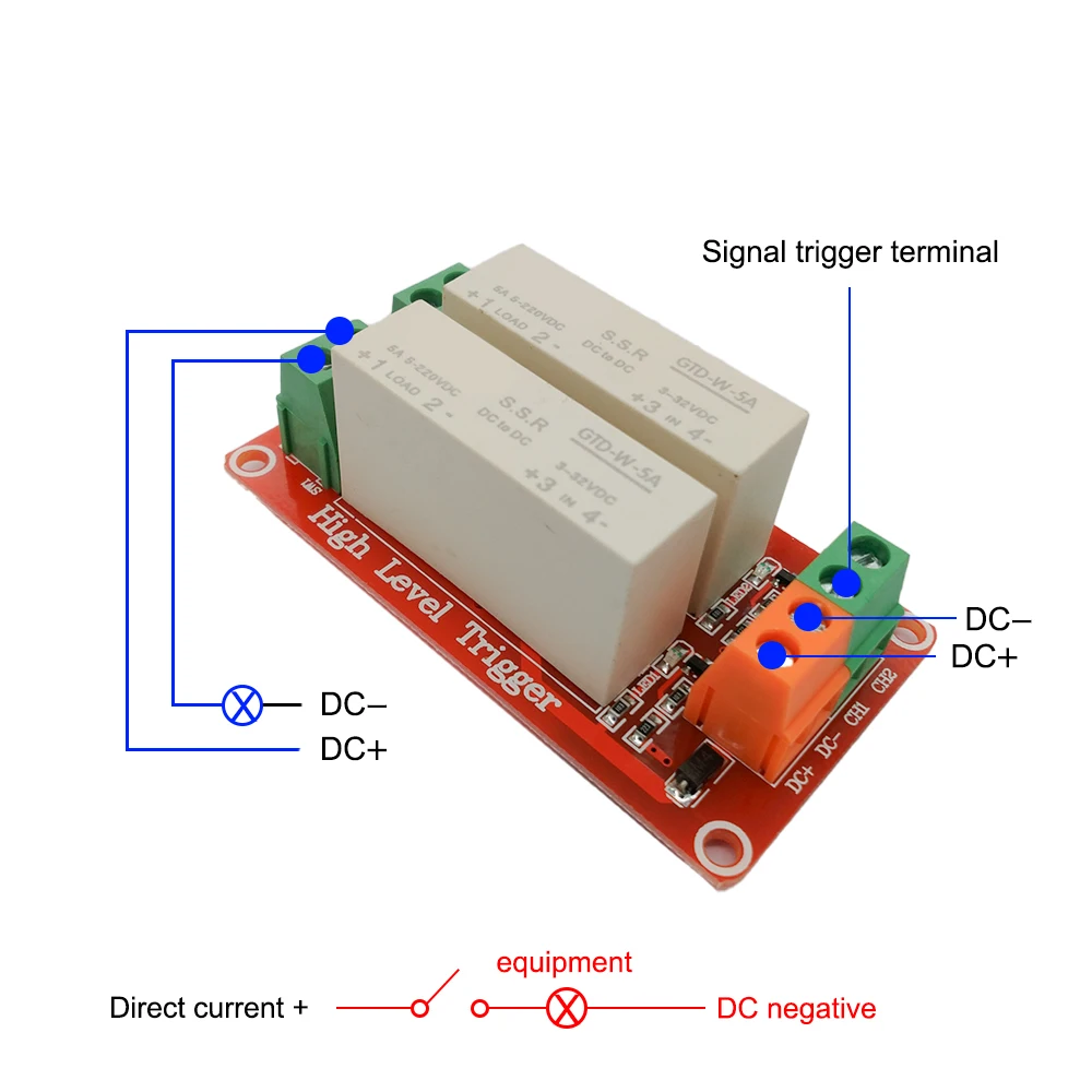 2 4 8-Way High Level Trigger DC Control DC Solid-State Relay Module Single-Phase Electric Relay 5A with Anti-Reverse Function