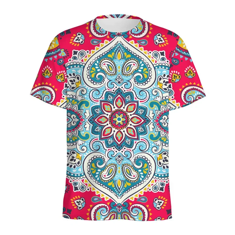 Bohemian Ethnic Pattern Print 3D T-Shirt, Classic Retro Casual Fashion Crew Neck Short Sleeve Streetwear Top for Men and Women