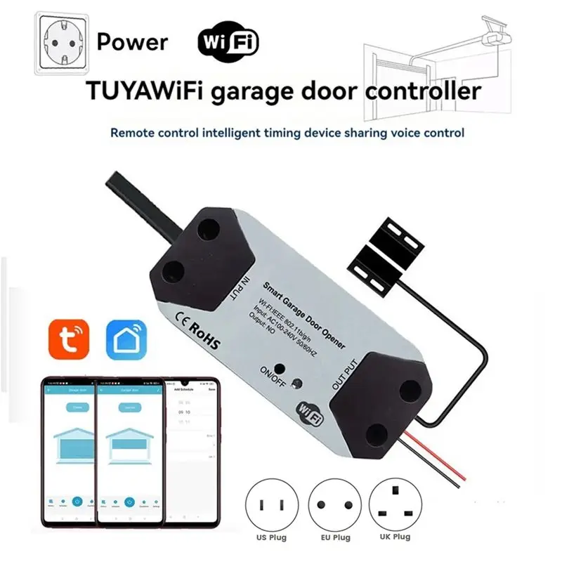 ABIK-Tuya WIFI Smart Garage Door Opener Controller APP Voice Control Intelligent Switch Support Family Sharing Control