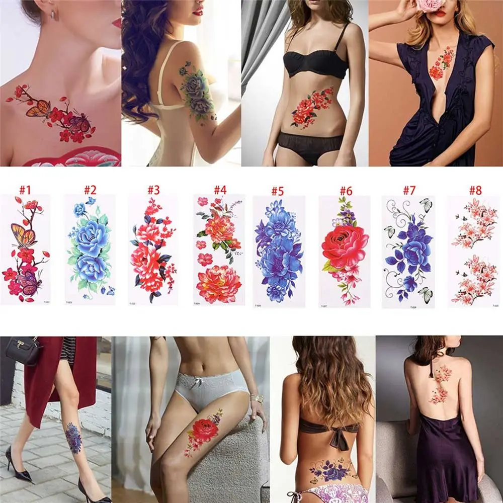 Fake Tattoos Body Art Temporary Tattoo Stickers Arm Leg Art 3D Flowers Long lasting Water Transfer Makeup