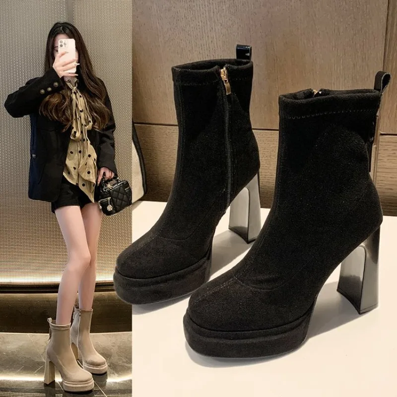 

Woman Shoe New in Fashion Platform Boots Ladies High Quality Luxury Women Leather Boots Super High Heels Boots Women 2026 New