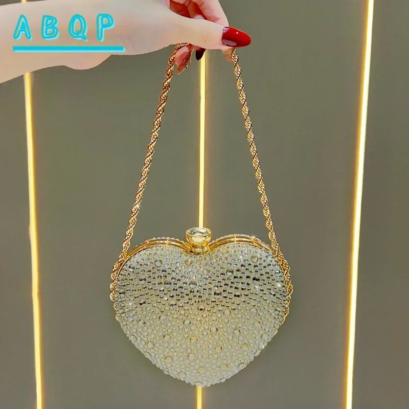 Dinner Handbag Luxury Brand Diamond-encrusted Dinner Party Women's Shoulder Bag Heart-shaped Fashion Shining Mini Women's Bag view 4