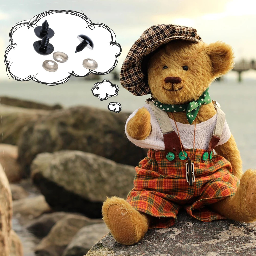 150pcs DIY Doll Safety Eyes 6-12mm Black Plastic Crafts Eyes for Bear Toy Kids DIY Craft Stuffed Animal Doll Accessories