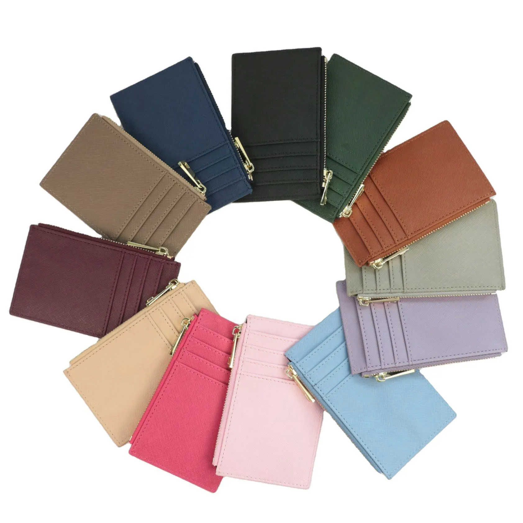 Custom Name Saffiano Leather Zip CardHolder Multiple Colors Ultra Thin Coin Purse Drop Shipping Small  Women Credit Card Wallet