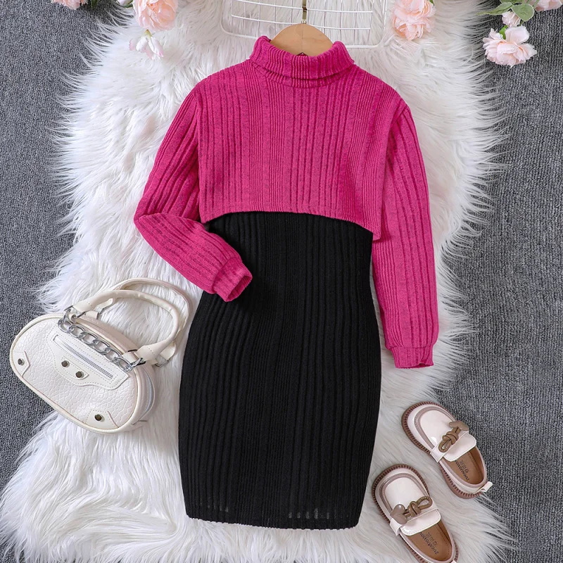 EWChildren's Clothing New Autumn Knitted Cover-Up Strap Dress Set for Girls by Zhongda ChildrenDTZ906-C