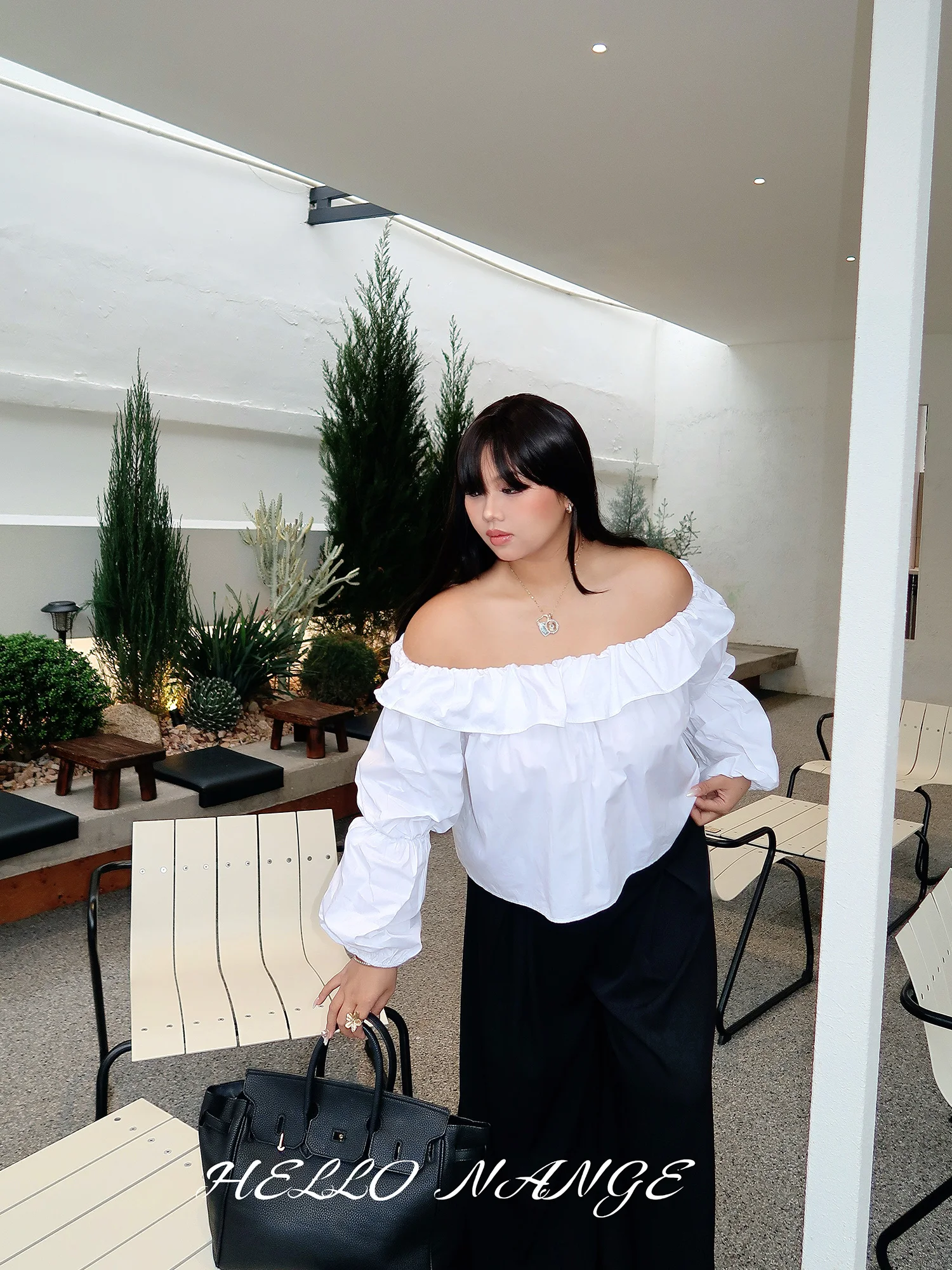 

Niangge White Loose Fit Shoulder Shirt Women's Spring Summer Thin Style Casual Cotton Long Sleeve Bubble Sleeve Blouse