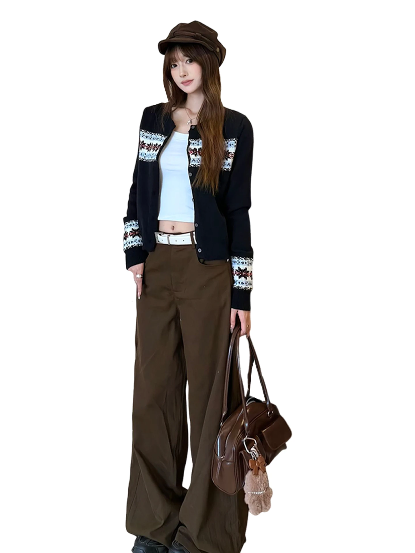 เสื้อคลุมไหมพรมถักลาย Fair Isle สไตล์เรโทรสำหรับผู้หญิง ฤดูใบไม้ร่วง ฤดูหนาว รุ่นใหม่ สไตล์เกาหลี