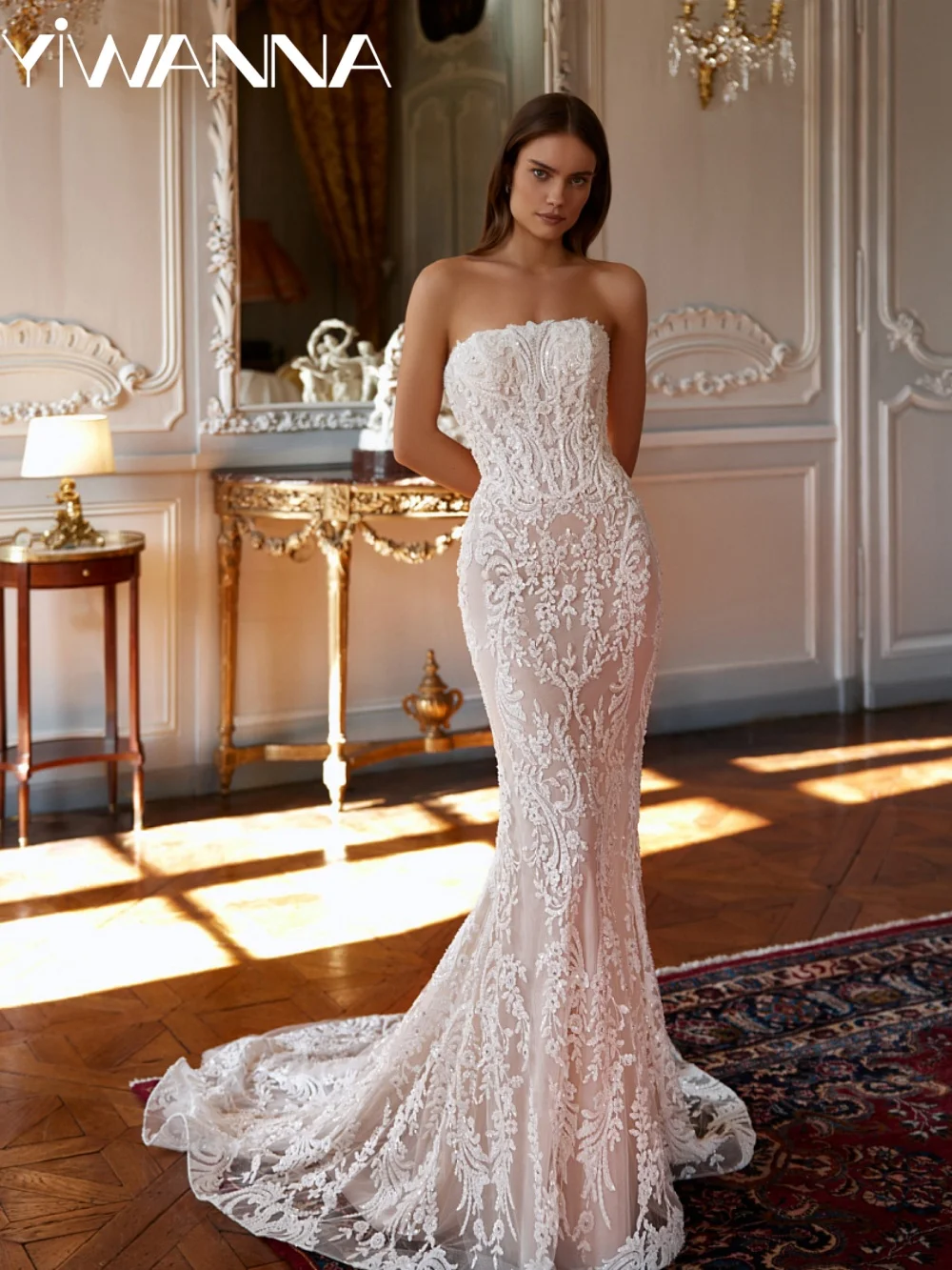 

Glamorous Beaded Appliques Wedding Dress Stunning Strapless Mermaid Long Bridal Gown Customized Backless Dresses For Bride