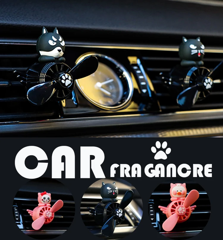 Car Air Freshener Aromatherapy Pilot Rotating Propeller Air Outlet Fragrance Flavor Cat Dog Duck Husky Pilot Auto Decoration