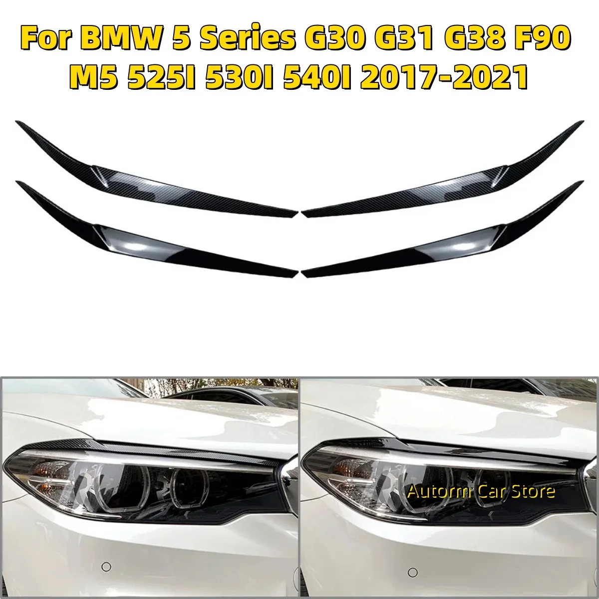 

Car Front Headlight Eyelid Eyebrow For BMW 5 Series G30 G31 G38 F90 M5 525i 530i 540i 2017-2021 Headlamp Cover Trims 3D Stickers