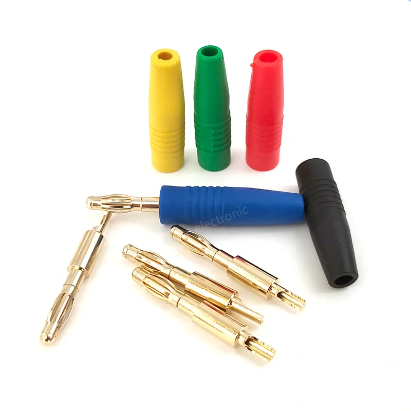 4pcs 4mm Plugs Gold Plated Musical Speaker Cable Wire Pin Banana Plug Connectors Socket Red Black Blue Green Yellow