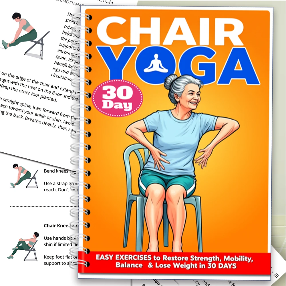Chair Yoga Logbook Notebook Fitness Plan for Seniors 60+, 30 Day Challenge Seated Yoga Exercises for Flexibility Balance, A5 Siz