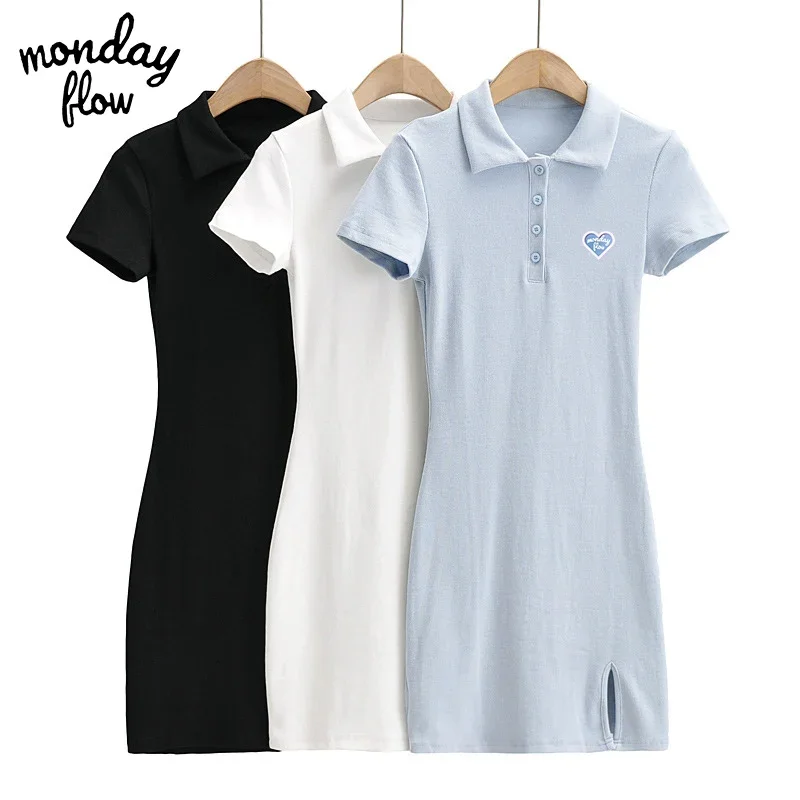 Monday Flow New Women's Polo Neck Golf Dress for Spring and Summer Sporty Comfortable Cotton Knit Waistband Design Dress