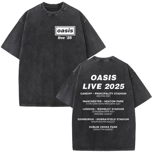 Imagen 2 del producto Camiseta de banda de Rock o-oasis Live 25 Tour What's The Story para hombre y mujer, ropa Vintage lavada de algodón de gran tamaño, camisetas de manga corta