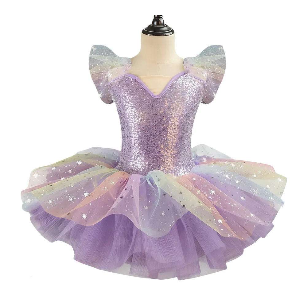 Robe de Ballet à paillettes pour enfants, vêtements de Performance modernes et brillants, robe de soirée, robe de princesse bouffante pour enfants