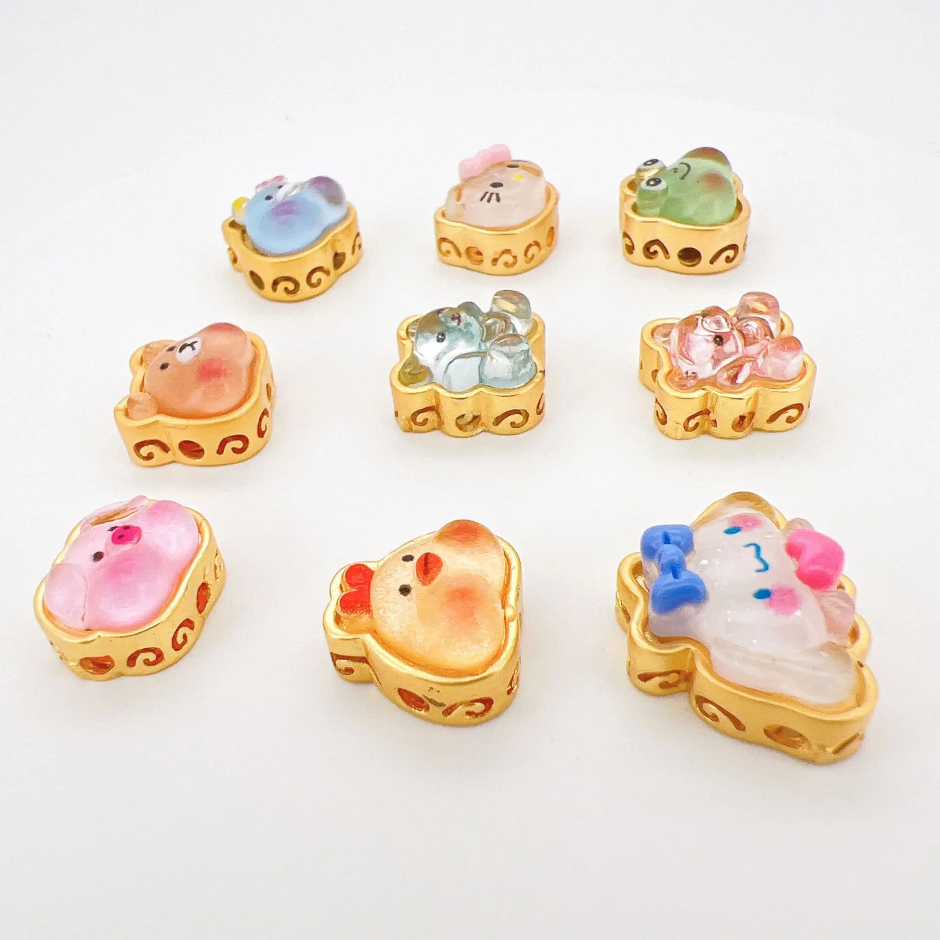 7pcs Copper Gold Plated Jewelry Making Rabbit Panda Cartoon Spacer Beads Handmade DIY Bracelet Necklace Accessories Wholesale