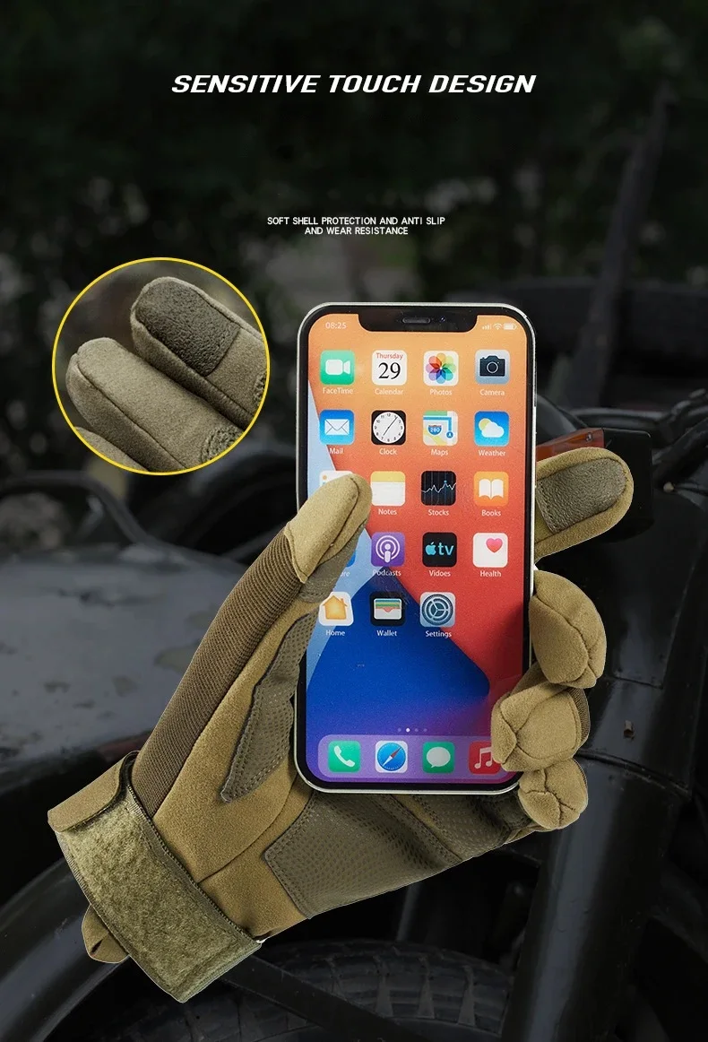 Taktische Handschuhe mit vollständiger Fingerbedeckung, atmungsaktiv, verschleißfest, bieten Fingerschutz, geeignet für den Einsatz im Freien, für Schießsport mit Luftgewehren, mit Touchscreen-Funktion, Jagdzubehör. – Detail 4
