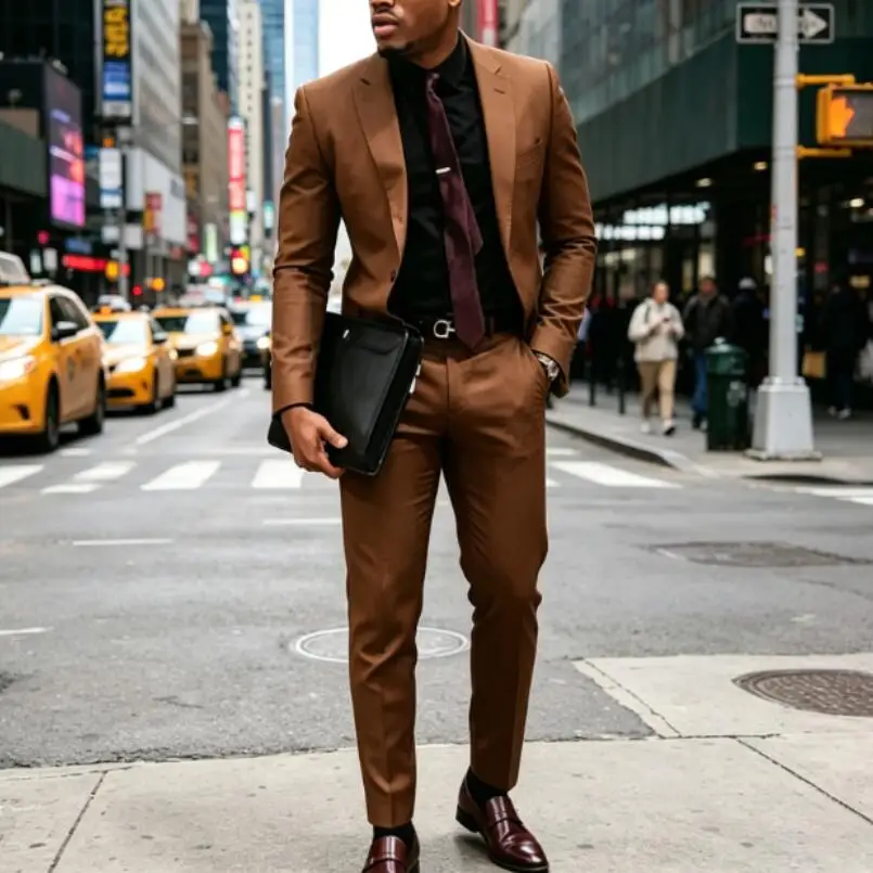 

New Classic Brown Suits for Men Trajes De Hombre Wedding Suit Groomsmen Formal Party Tuxedo 2 Piece Men's Blazer with Pants Sets