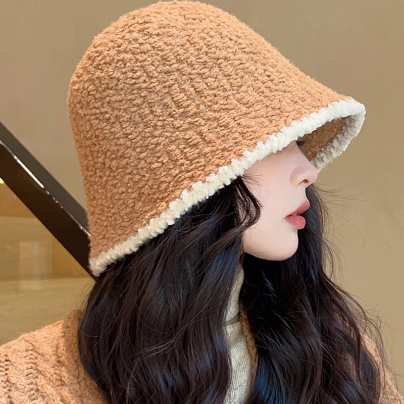 Winter Bucket Hat Breathable Colorblock Women\'s Hip Hop Cap Men Wool Foldable Bob Fisherman Hat Outdoor Travel Gorros Panama