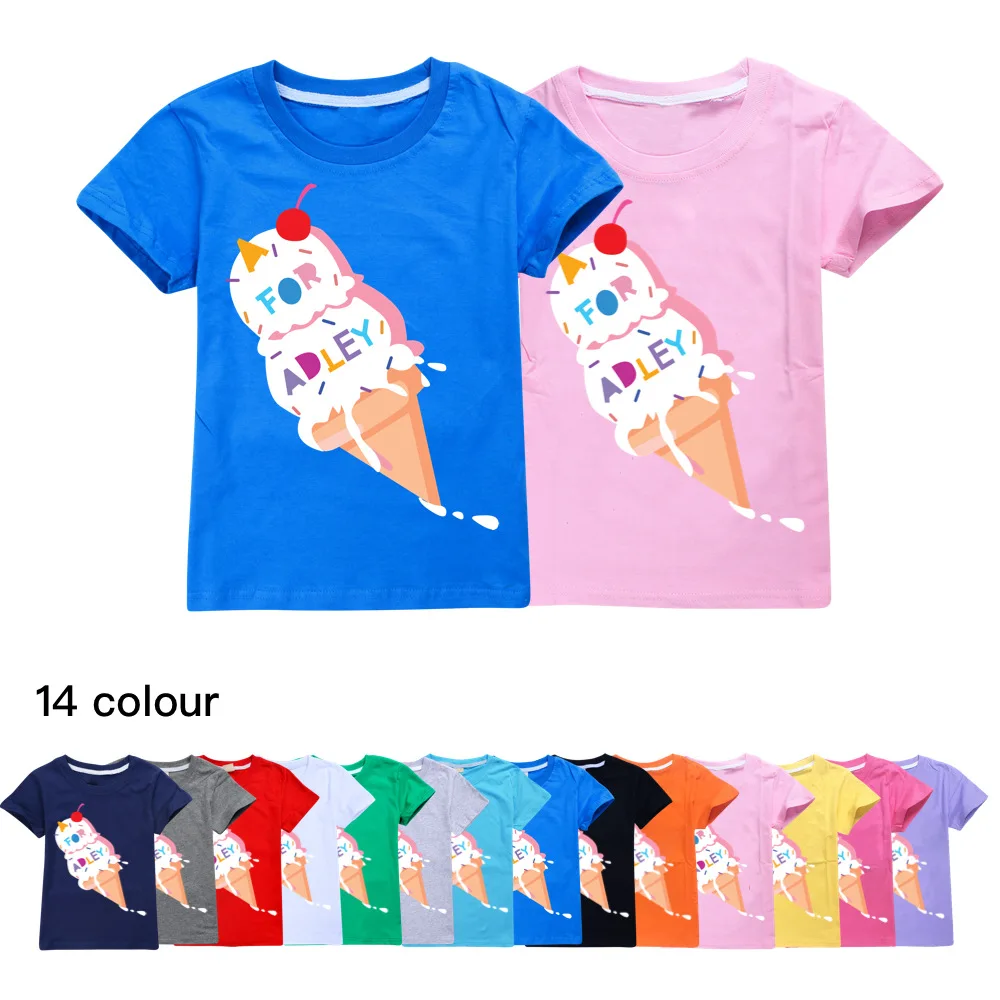 A for Adley T-Shirt Kids Girls Boys Children Tops Clothes Ice Cream Cartoon Print Short Sleeve Baby Toddler Clothing Tees