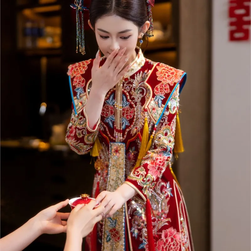 

Новое свадебное платье невесты в китайском стиле из тяжелого бархата Hanfu и