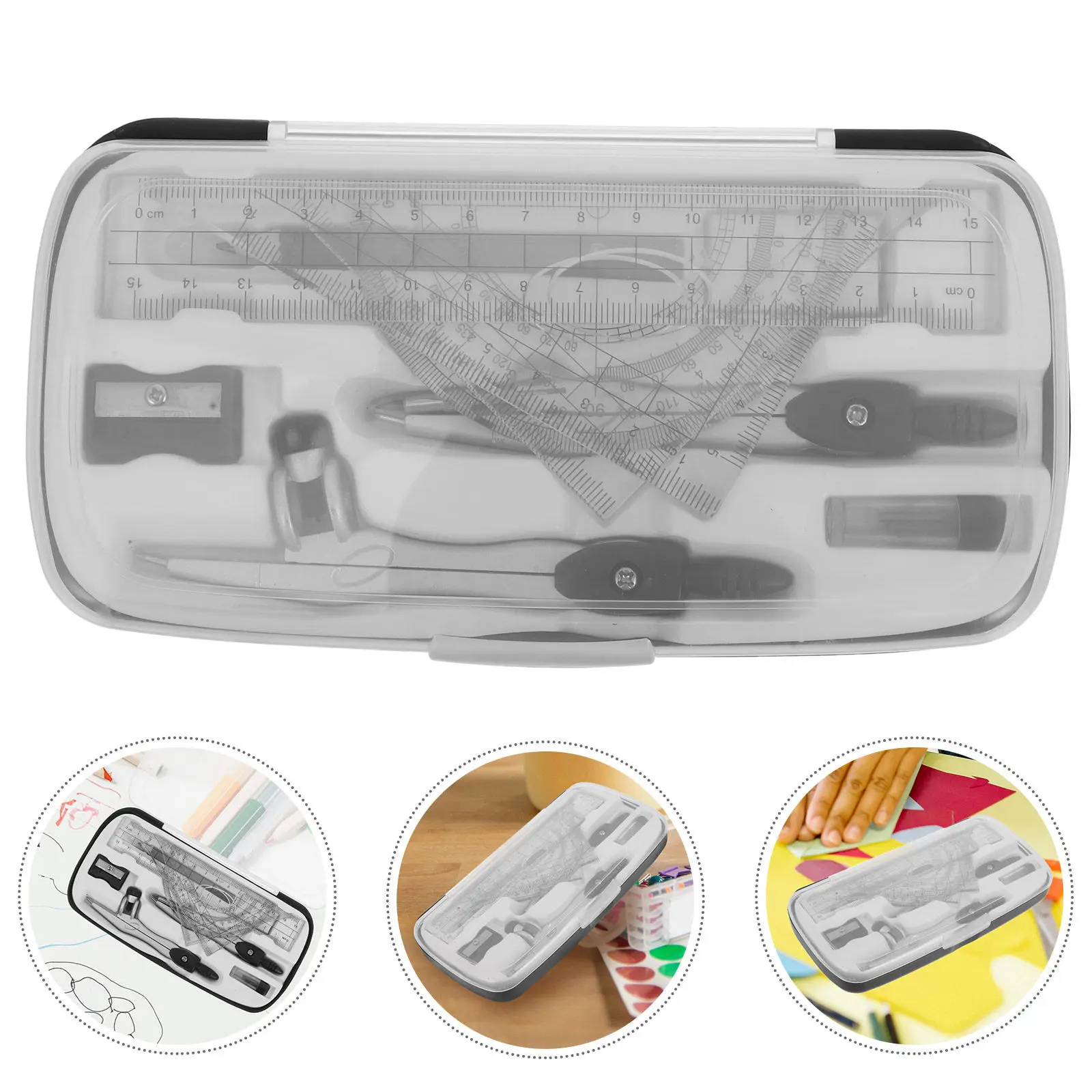 1Set Student Drawing Compass Set Math Protractor Ruler Kit Multifunctional Portable Stationery Supplies for School Study Tools