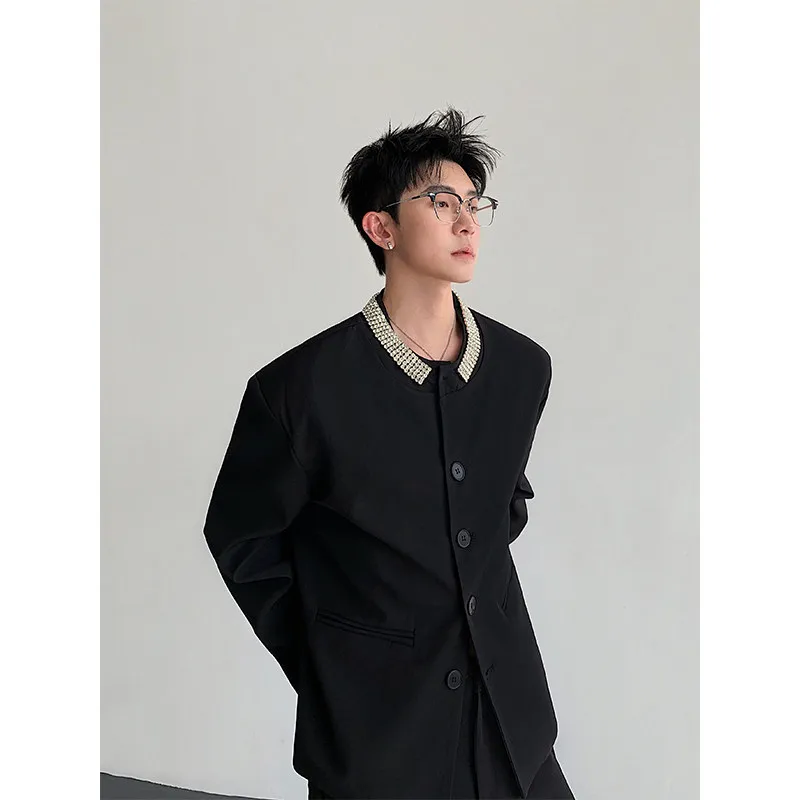 

ort Sle Diamond Embellied oulder Pad Chinese Sle Suit Jaet Autumn Faion Trendy Polyester Fiber Long S...