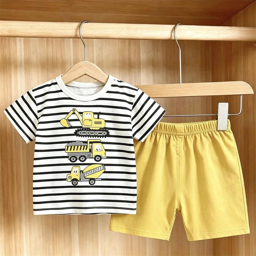 Cartoon TShirt+Shorts 2Piece Set Summer Clothing Short-sleevd Tracksuits Printed Tees Loose Sports Shorts Baby Lovely Suits