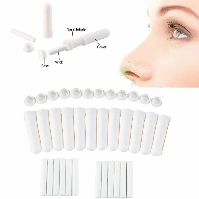 50Pcs White Plastic Essential Oil Nasal Inhaler Tubes Sticks Blank Wicks Refillable Dropper Containers For Aromatherapy Perfume