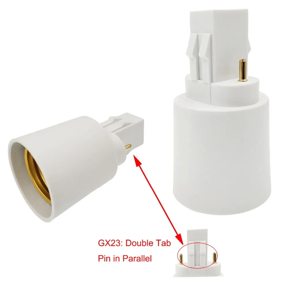 Adaptador de Base de bombilla LED, convertidor de piezas GX23 a E26, E27, CFL a Edison, doble pestaña, 4 GX23-2