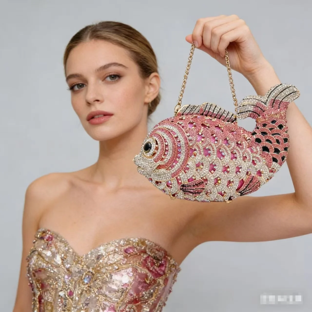 XIYUAN eleganti borse da sera a forma di pesce da donna pochette in metallo con diamanti in cristallo borse e borsette Minaudiere per feste di nozze