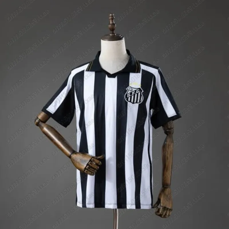 Santos Football Fan Uniform Black and White Vertical Stripe Short Sleeved Breathable Sports Family Training T-shirt for Fans
