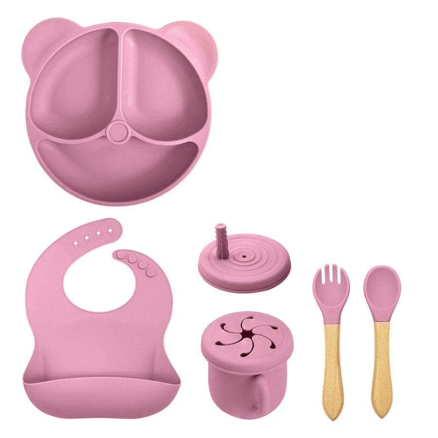 Детский костюм медведя, набор силиконовой посуды с присоской, разделенная тарелка для кормления, ложка, вилка, защита от падения, защита от опрокидывания