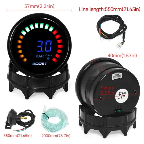 Imagen 2 del producto Medidor de Turbo Boost AD de 52mm, medidor de presión Turbo Digital para coche,-1 ~ 3 Bar -15 ~ 45 PSI, medidor de presión de vacío para motor de gasolina de 12V