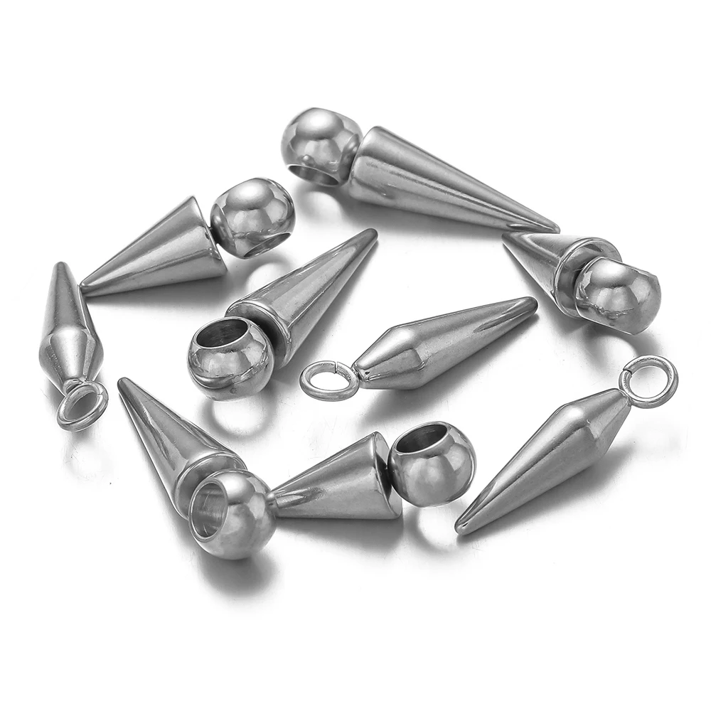 10Pcs Gold Plated Stainless Steel Bullet Spike Charms Cone Pendants for Punk Hip-hop Earrings Necklace Findings Jewelry Making